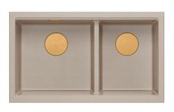 Lavabo doppio Newport II in granito beige 76x45 cm con tappo di rame 1208971752