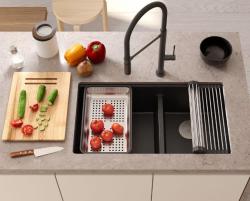 Lavabo doppio Newport II in granito beige 76x45 cm con tappo di rame 1208971752