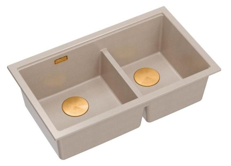 Lavabo doppio Newport II in granito beige 76x45 cm con tappo di rame 1208971752