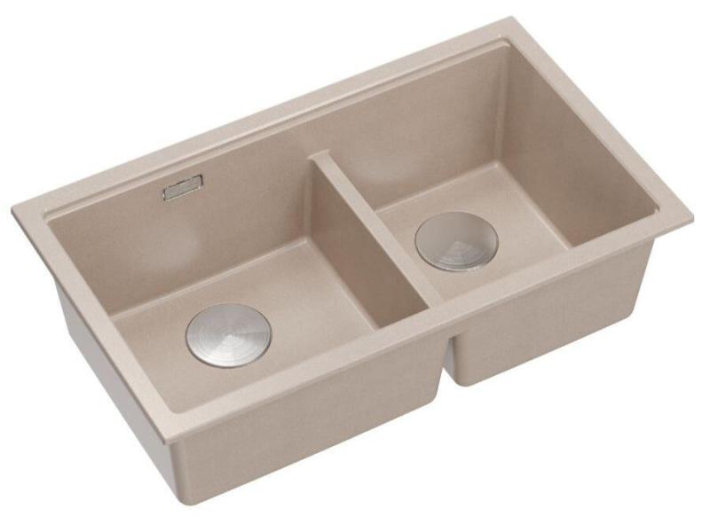 Lavabo doppio Newport II Beige Granito da incasso 76x45 cm con tappo in acciaio inossidabile 1208971754