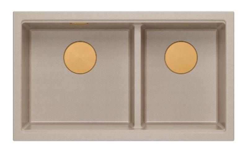 Lavabo sottopiano in granito beige doppio Quadri Newport II 702 x 390 mm con tappo di rame 1208971755