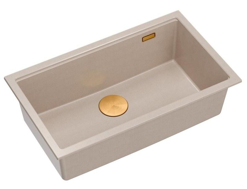 Lavello da cucina Quadri Newport II grande e profondo in granito da appoggio e sottotop beige 76x45cm con tappo in rame 1208971758
