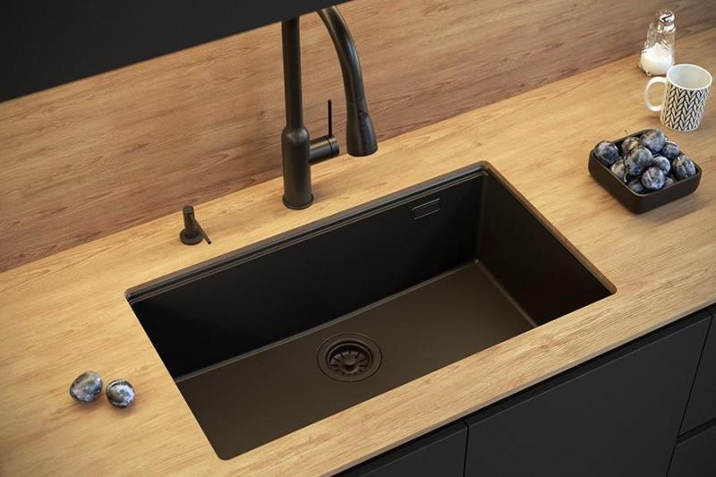 Lavello da cucina Quadri Newport II grande e profondo in granito da appoggio e sottotop beige 76x45cm con tappo in rame 1208971758