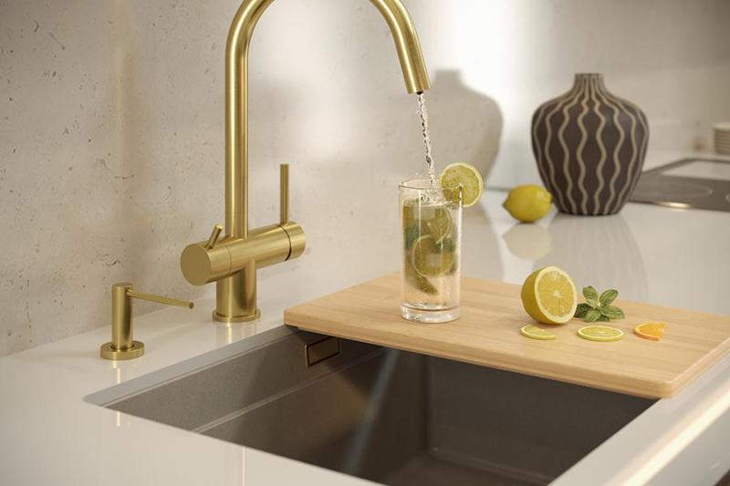 Lavello sottopiano Quadri Newport II in granito beige 560x450mm con tappo in acciaio inossidabile e copertura di scarico 1208971766