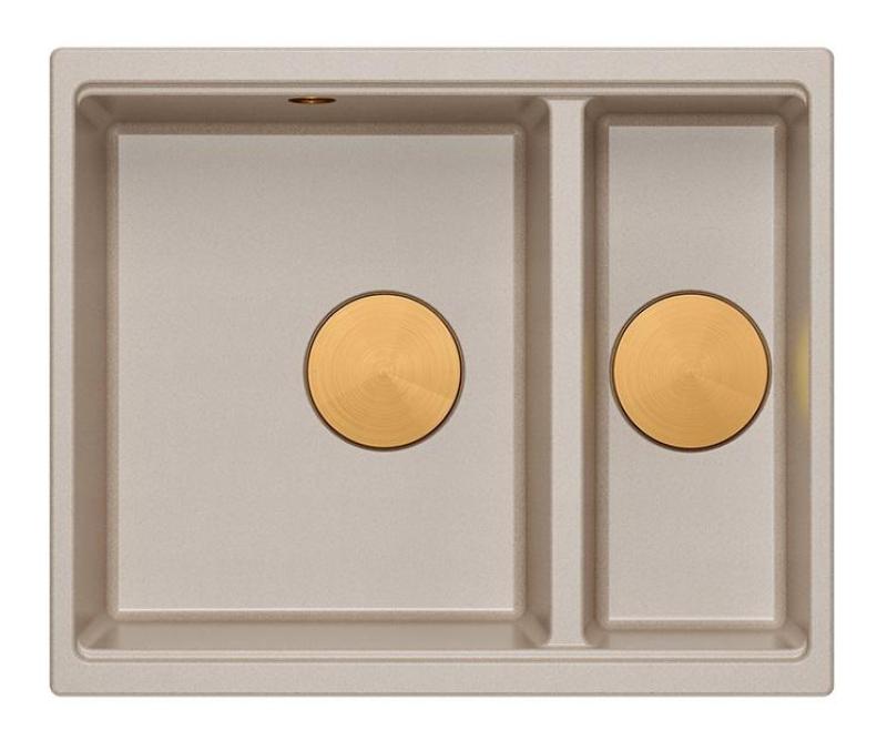 Quadri Newport II beige 1,5 lavandino in granito da appoggio e sottotop 555x460mm con tappo di rame 1208971767