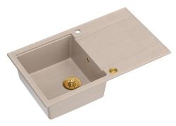 Lavabo sopra-top Quadri Luton pearl beige in granito con piano di scolatura reversibile 86x50cm con tappo dorato 1208971778