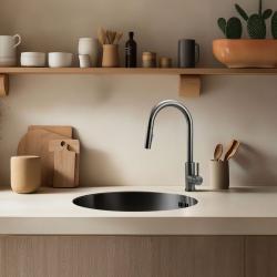 Pure.Sink Rondo Gun metal Rotondo Lavello da incasso, sottotop e sopratop 38 cm PRN38-61