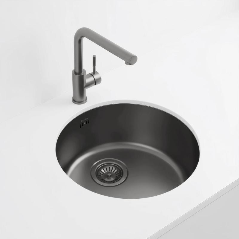 Pure.Sink Rondo Gun metal Rotondo Lavello da incasso, sottotop e sopratop 38 cm PRN38-61