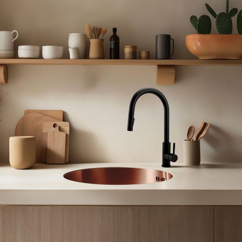 Pure.Sink Rondo Lavandino Rotondo in Rame per installazione a filo, sottotop e sopratop 38 cm PRN38-62