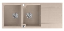 Quadri Luton montaggio doppio lavello in granito beige perla con zona di scolo 116x50 cm con tappo in acciaio inox 1208971812