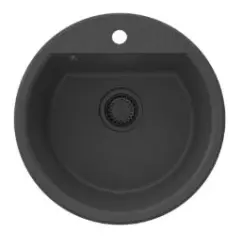 GraniteMy Bremen lavabo rotondo in granito 43 cm nero, da incasso e sottotop, con foro per rubinetto e tappo automatico nero 1208971839