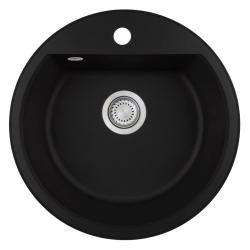 GraniteMy Bremen lavandino rotondo in granito 43 cm nero, da incasso e sottotop, con foro per rubinetto e tappo automatico in acciaio inox 1208971840