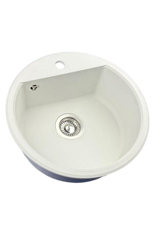GraniteMy Bremen lavello rotondo in granito 43 cm bianco, da incasso e sottotop, con foro per rubinetto e tappo automatico in acciaio inossidabile 1208971845