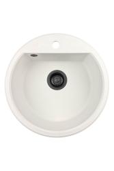 GraniteMy Bremen lavabo rotondo in granito 43 cm bianco, da incasso e sottotop, con foro per rubinetto e tappo automatico nero 1208971846