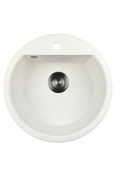 GraniteMy Bremen lavabo rotondo in granito 43 cm bianco, da incasso e sottotop, con foro per rubinetto e tappo automatico in metallo color canna di fucile 1208971849