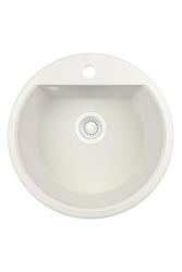 GraniteMy Bremen lavabo rotondo in granito 43 cm bianco, da appoggio e sottotop, con foro per rubinetto e tappo automatico bianco 1208971850