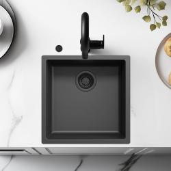 Lavello Ausmann Fibre nero 40x40cm da incasso, da appoggio e da filo con tappo automatico nero 1208971851