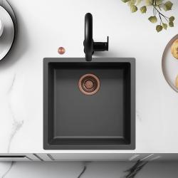 Lavello Ausmann Fibre nero 40x40cm da incasso, sopraelevato e a filo con tappo automatico in rame 1208971852