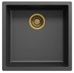 Lavabo Ausmann Fibre nero 40x40cm da incasso, sopra il top e a filo con tappo automatico dorato 1208971853