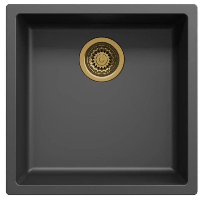 Lavabo Ausmann Fibre nero 40x40cm da incasso, sopra il top e a filo con tappo automatico dorato 1208971853