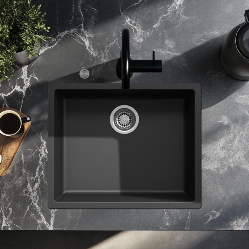 Lavello Ausmann Fibre nero 50x40cm da incasso, da appoggio e da installazione piana con tappo automatico in acciaio inossidabile 1208971855