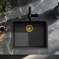 Lavello Ausmann Fibre nero 50x40cm da incasso, da appoggio e da filo con tappo automatico dorato 1208971859