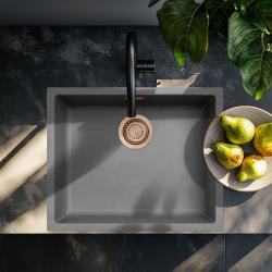 Lavandino Ausmann Fibre in cemento grigio 50x40cm da incasso, da appoggio e da montaggio a filo con tappo di rame 1208971884