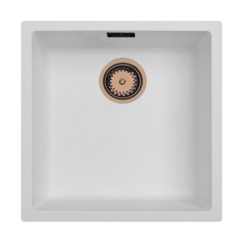 Lavabo bianco Ausmann Fibre 40x40cm da incasso, sopraelevato e a filo con tappo automatico in rame 1208971893