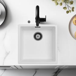 Lavello Ausmann Fibre bianco 40x40cm da incasso, sopraelevato e a filo con tappo automatico in metallo color canna di fucile 1208971895