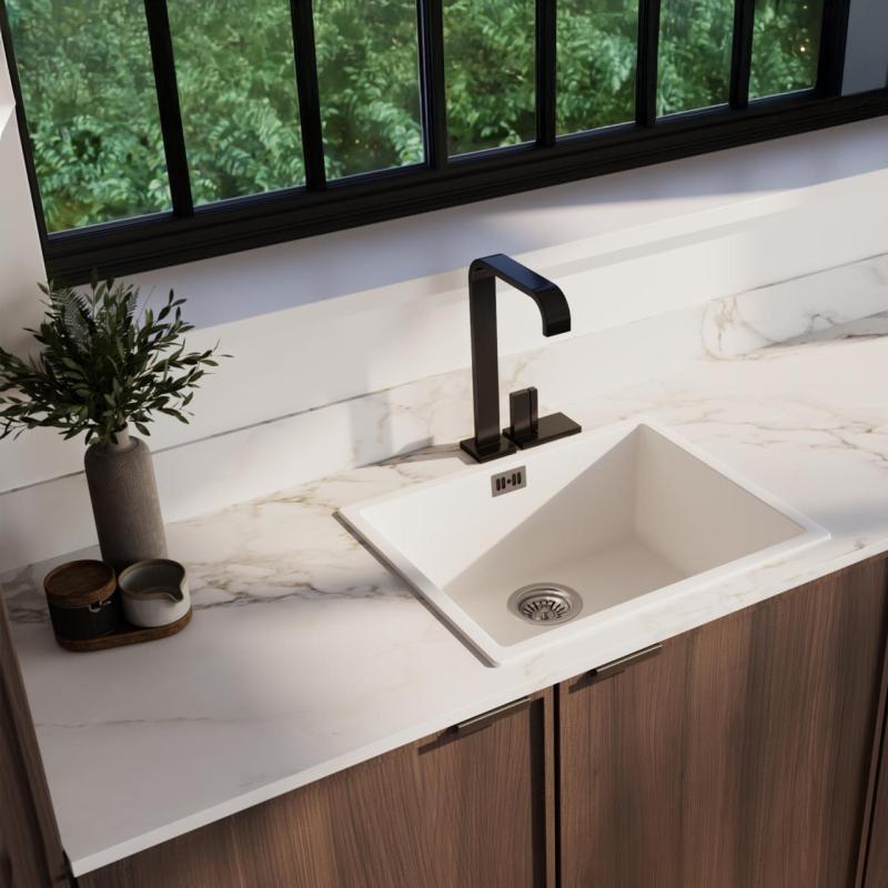 Lavabo bianco Ausmann Fibre 50x40cm da incasso, sopraelevato e a filo con tappo automatico in acciaio inossidabile 1208971898