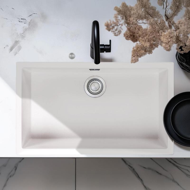 Ausmann Fibra bianco grande lavello 70x40cm da incasso, da appoggio e da montaggio a filo con tappo automatico in acciaio inossidabile 1208971904