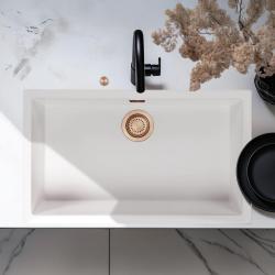 Ausmann Fibre bianco grande lavello 70x40cm da incasso, da appoggio e da filo con tappo automatico in rame 1208971906