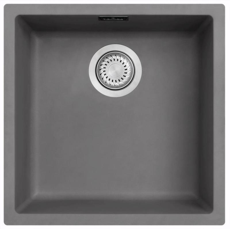 Ausmann Fibre lavabo in calcestruzzo grigio 40x40cm da incasso, da appoggio e da incasso con tappo automatico in acciaio inossidabile 1208971910
