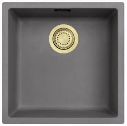 Ausmann Fibre lavello in cemento grigio 40x40cm da sottotop, sopratop e filotop con tappo automatico dorato 1208971913