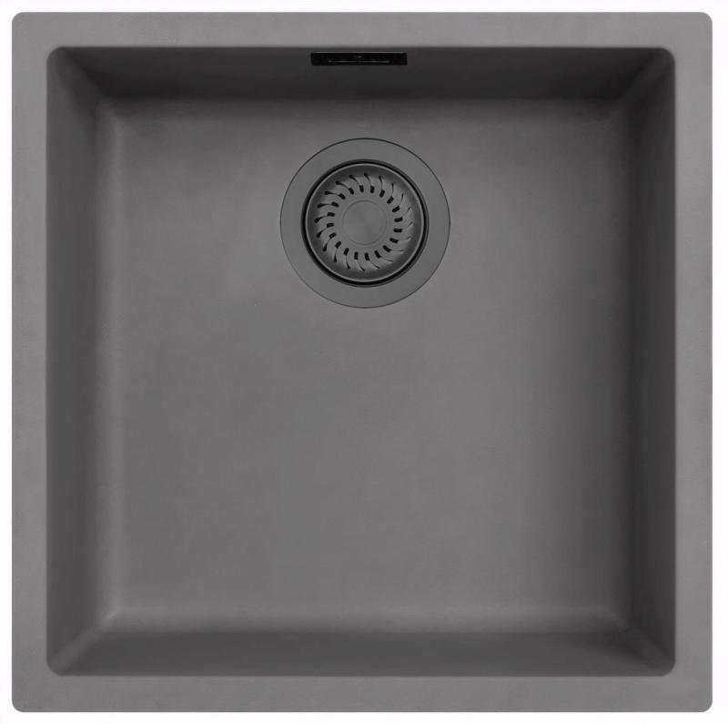 Ausmann Fibre lavabo in cemento grigio 40x40cm da incasso, da appoggio e da installare con tappo automatico in metallo canna di fucile 1208971914