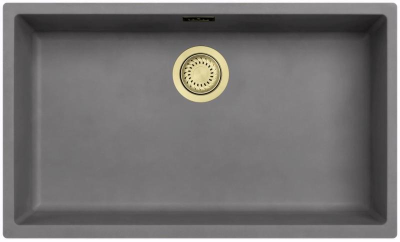 Ausmann Fibre lavabo in cemento grigio grande 70x40cm da incasso, da appoggio e da filo con tappo automatico dorato 1208971923