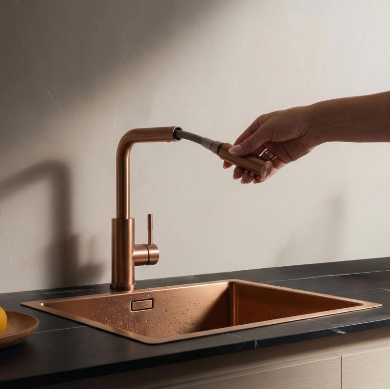Pure.Sink Elite Steel Spark-S rubinetto da cucina in acciaio PVD rame con beccuccio estraibile PS8041-62
