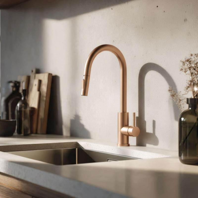 Pure.Sink Elite Steel Stream-S rubinetto da cucina in acciaio PVD rame con beccuccio estraibile PS8045-62