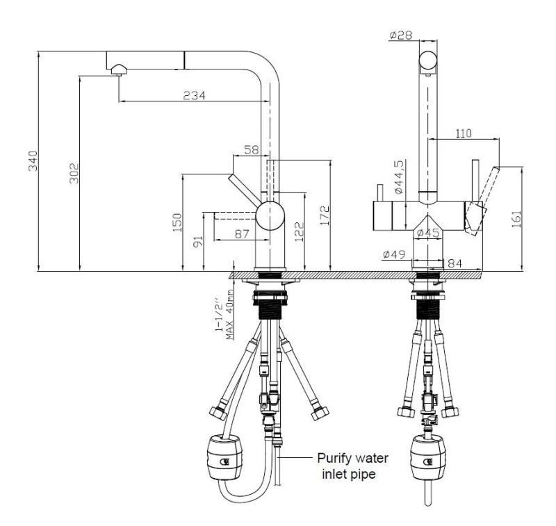 Pure.Sink Elite Steel Clear-S RVS Rubinetto da cucina a 3 vie in acciaio inox con bocca estraibile e acqua filtrata PS8120-02
