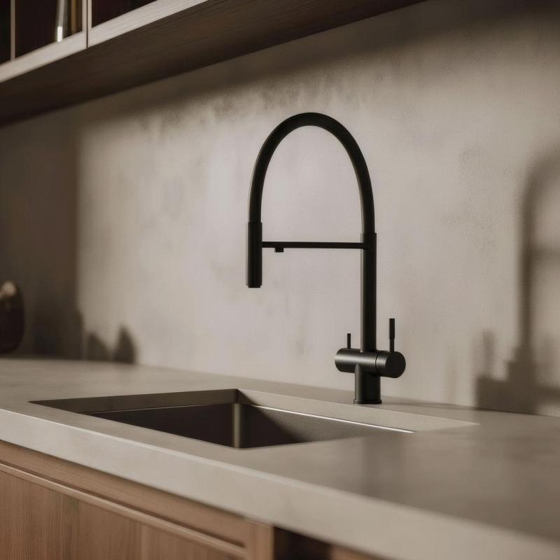Pure.Sink Elite Steel Flex Rubinetto da cucina nero opaco a 3 vie con beccuccio flessibile e acqua filtrata PS8110-10