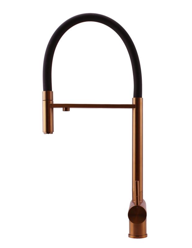 Pure.Sink Elite Steel Flex Rubinetto da cucina in rame PVD a 3 vie con bocca flessibile e acqua filtrata PS8110-62