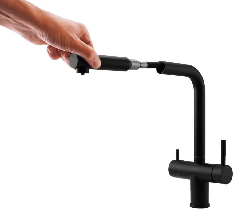 Pure.Sink Elite Steel Clear-S Mat nero Rubinetto da cucina a 3 vie con bocca estraibile e acqua filtrata PS8120-10