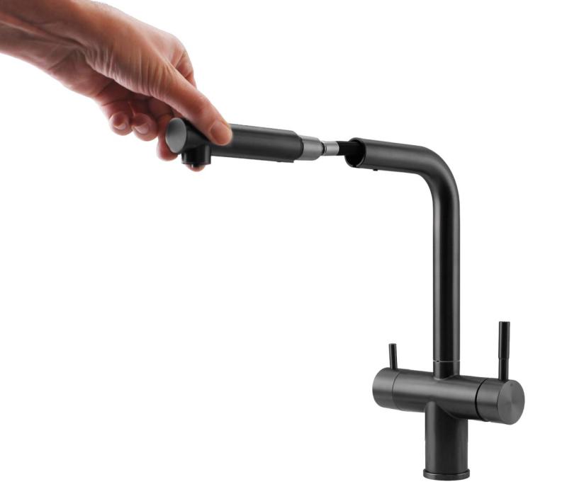 Pure.Sink Elite Steel Clear-S PVD metallo pistola 3-vie Rubinetto da cucina con Bocca Estraibile e Acqua Filtrata PS8120-61