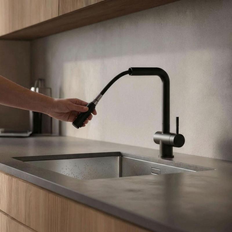Pure.Sink Elite Steel Pulse-S rubinetto da cucina Nero Opaco con beccuccio estraibile e modalità spray PS8500-10