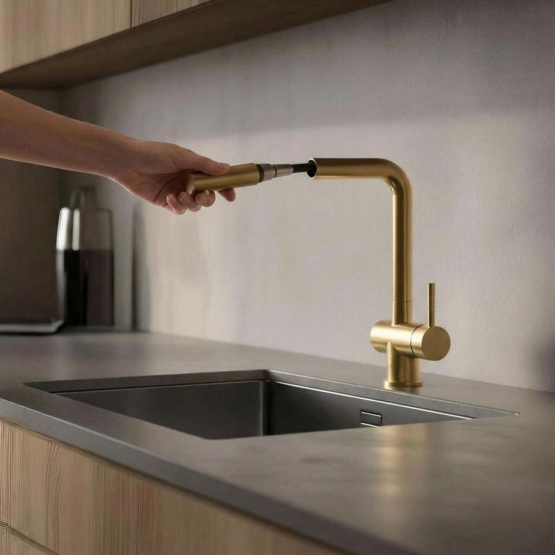 Pure.Sink Elite Steel Pulse-S rubinetto da cucina PVD in oro spazzolato con bocca estraibile e modalità spray PS8500-60