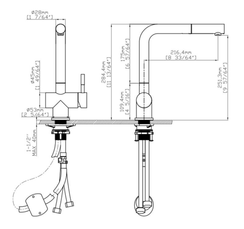Rubinetto da cucina Pure.Sink Elite Steel Pulse-S in metallo canna di pistola PVD con beccuccio estraibile e modalità spray PS8500-61