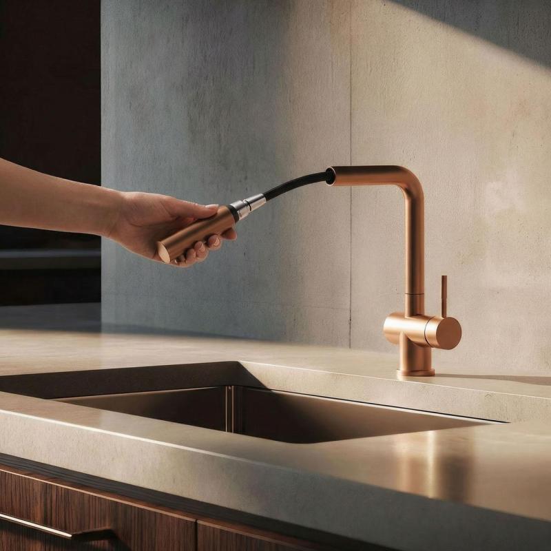 Pure.Sink Elite Steel Pulse-S rubinetto da cucina PVD rame con bocca estraibile e modalità spray PS8500-62