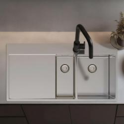 Pure.Sink Exclusivo Lavello in acciaio inox 1,5 con sgocciolatoio 100x52 cm Rubinetto a leva destro PEX3418100RT-02