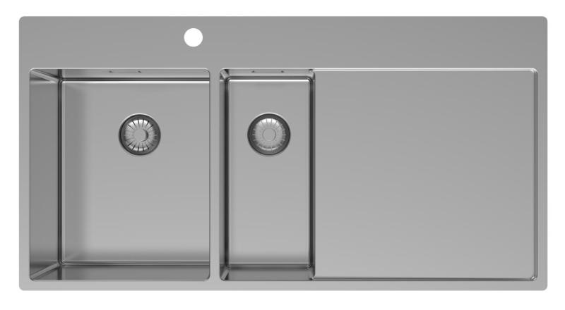 Pure.Sink Exclusivo Lavello in acciaio inox 1,5 con sgocciolatoio 100x52 cm Rubinetto a leva sinistro PEX3418100LT-02