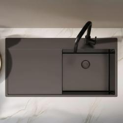 Pure.Sink Exclusivo Lavello in ghisa con sgocciolatoio 100x52 cm Rubinetto a leva destro PEX47100RT-61